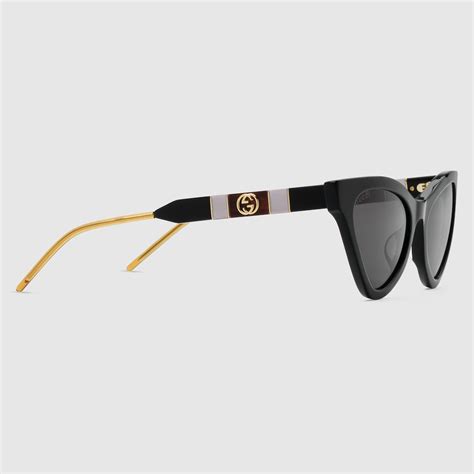 gucci gg431s|Black Acetate Cat Eye Sunglasses With Grey Lens .